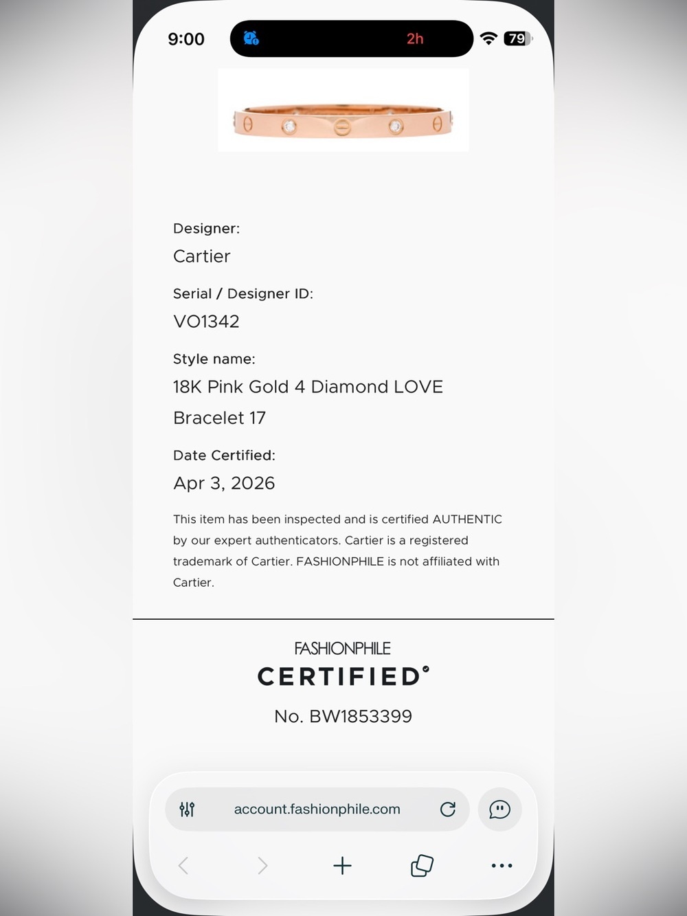 Cartier Rose Gold Love Bracelet, Classic Model, 4 Diamonds - Picture 11 of 12